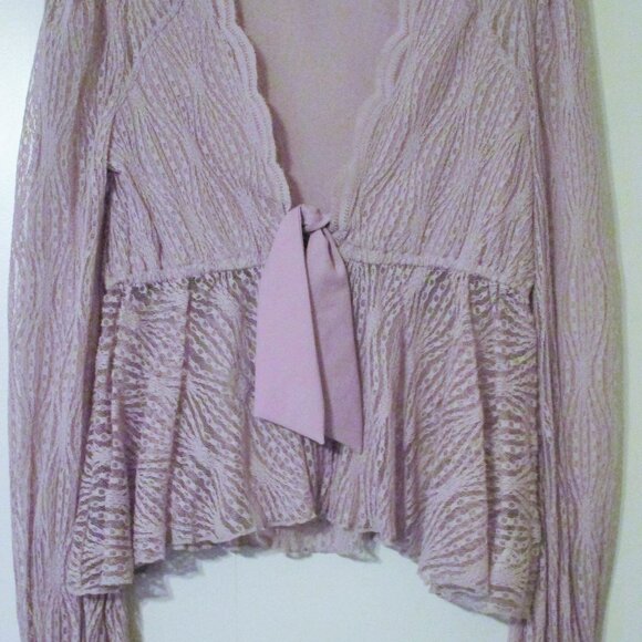NWOT $128 Free People Luisa Lavender Lace Long Sleeve Babydoll Scalloped Top XS - Picture 3 of 6